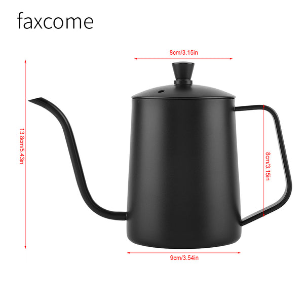faxcome 550ml faxcome Stainless Steel Long Gooseneck Coffee Pot Kettle with Lid for Home Kitchen Coffee Shop
