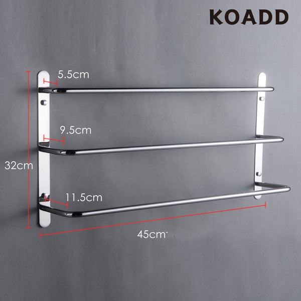 KOADD 304 Stainless Steel Hand Polishing Finished Three Towel Bars Towel Rack Wall Mounted Multilayer Bathroom Accessories KJWY003YIN-45CM