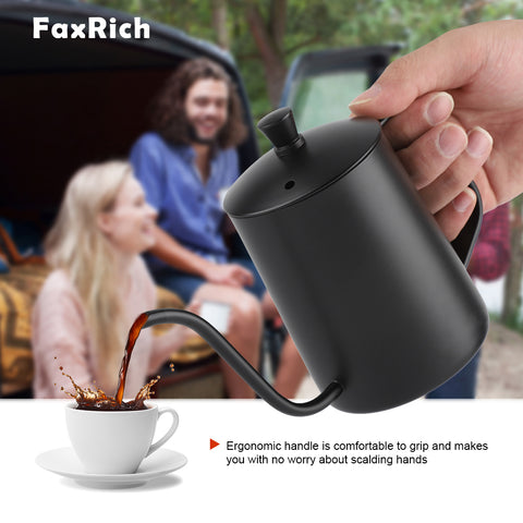 FaxRich 550ml Stainless Steel Long Gooseneck Coffee Pot Kettle with Lid for Home Kitchen Coffee Shop