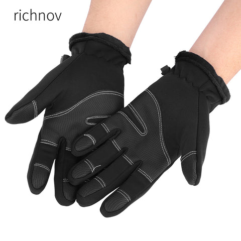 richnov Winter Sports Windproof Waterproof Thick Thermal Screen Touch Warm Full Finger Ski Gloves (L)