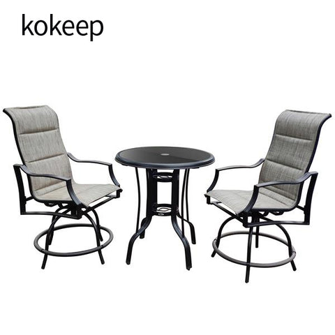 kokeep On Shine 3 PCS Outdoor Furniture,Patio Height Swivel Bar two Chairs and One Table,Bistro Set，Patio Furniture Set，Suitable for Yard,Backyard and Garden