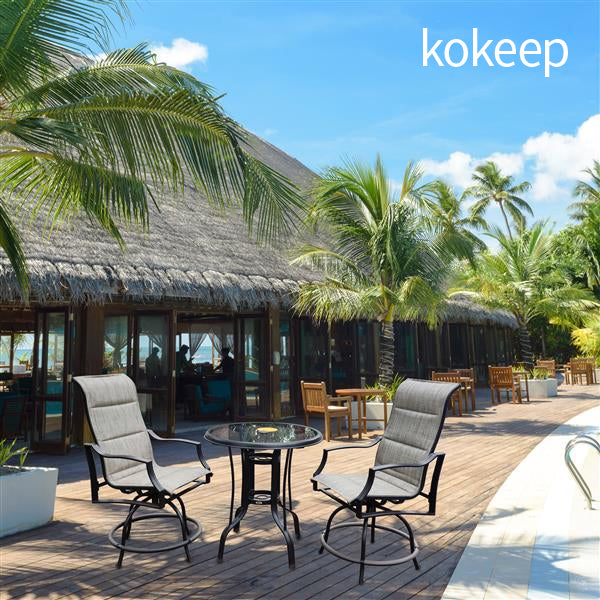 kokeep On Shine 3 PCS Outdoor Furniture,Patio Height Swivel Bar two Chairs and One Table,Bistro Set，Patio Furniture Set，Suitable for Yard,Backyard and Garden