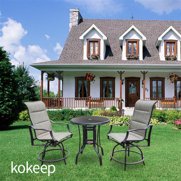 kokeep On Shine 3 PCS Outdoor Furniture,Patio Height Swivel Bar two Chairs and One Table,Bistro Set，Patio Furniture Set，Suitable for Yard,Backyard and Garden