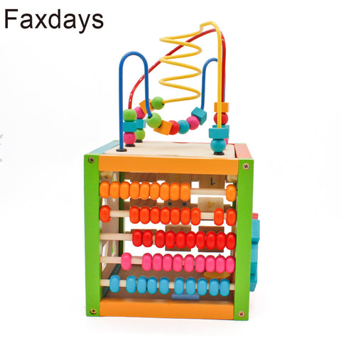 Faxdays Wooden Learning Bead Maze Cube 5 in 1 Activity Center Educational Toy