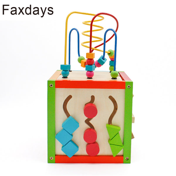 Faxdays Wooden Learning Bead Maze Cube 5 in 1 Activity Center Educational Toy