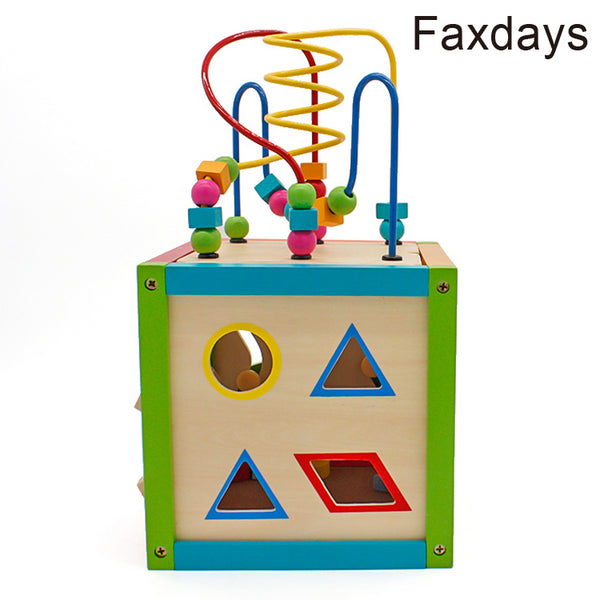Faxdays Wooden Learning Bead Maze Cube 5 in 1 Activity Center Educational Toy