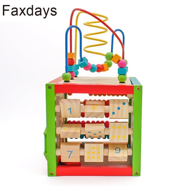 Faxdays Wooden Learning Bead Maze Cube 5 in 1 Activity Center Educational Toy