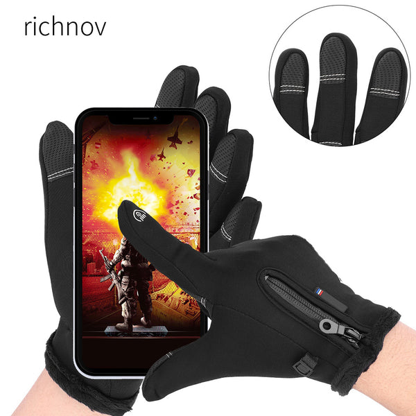 richnov Winter Sports Windproof Waterproof Thick Thermal Screen Touch Warm Full Finger Ski Gloves (L)