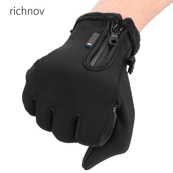 richnov Winter Sports Windproof Waterproof Thick Thermal Screen Touch Warm Full Finger Ski Gloves (L)