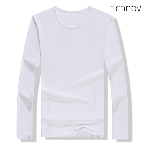 richnov Pure white modal T-shirt round collar long sleeve bottoming shirt overalls