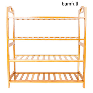 bamfull Concise 12-Batten 4 Tiers Bamboo Shoe Rack Wood Color