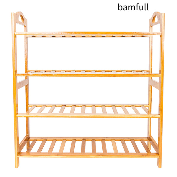 bamfull Concise 12-Batten 4 Tiers Bamboo Shoe Rack Wood Color