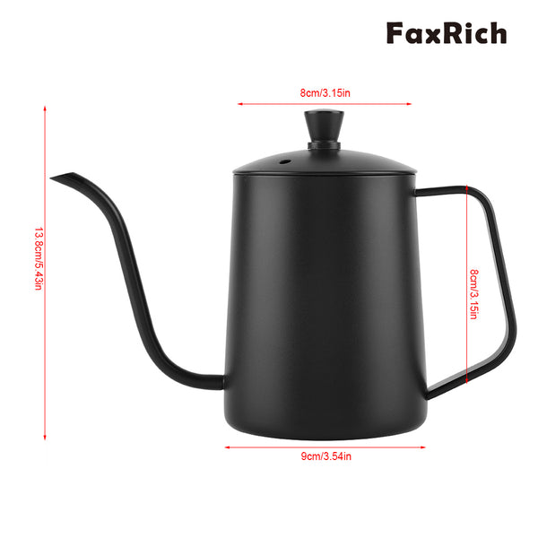 FaxRich 550ml Stainless Steel Long Gooseneck Coffee Pot Kettle with Lid for Home Kitchen Coffee Shop