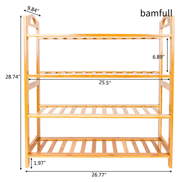 bamfull Concise 12-Batten 4 Tiers Bamboo Shoe Rack Wood Color