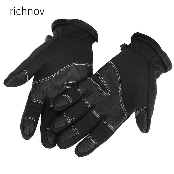richnov Winter Sports Windproof Waterproof Thick Thermal Screen Touch Warm Full Finger Ski Gloves (L)