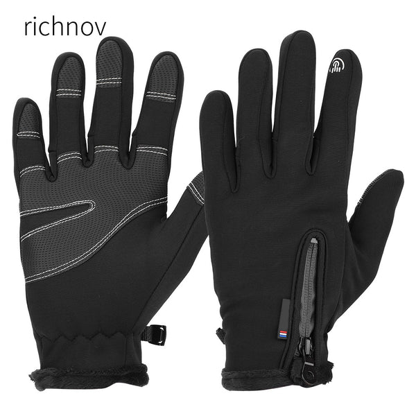 richnov Winter Sports Windproof Waterproof Thick Thermal Screen Touch Warm Full Finger Ski Gloves (L)