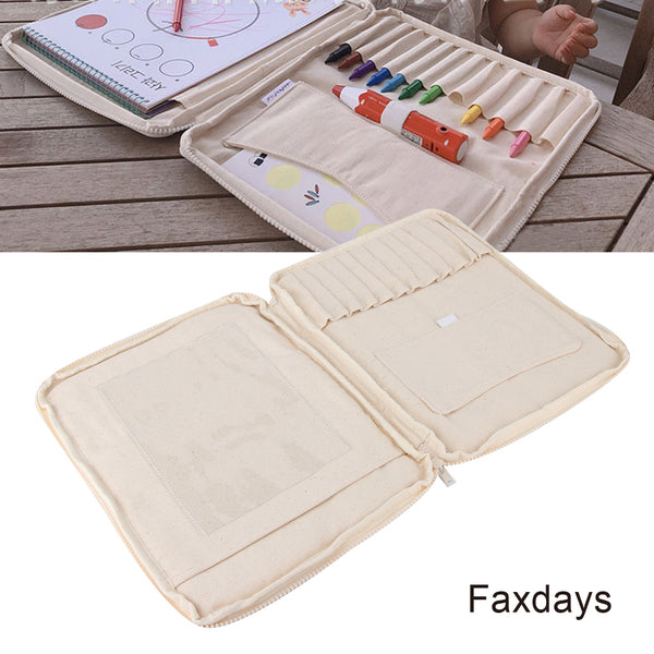 Faxdays Beige Multifunction Large Capacity Children Paintbrush Crayons Storage Stationery Bag