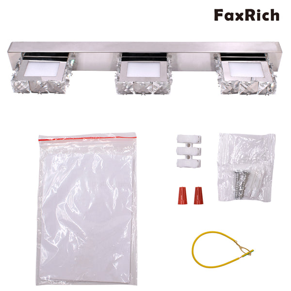 FaxRich 9W Three Lights Crystal Surface Bathroom Bedroom Lamp Warm White Light Silver