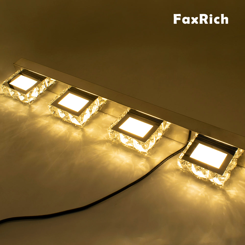 FaxRich 9W Three Lights Crystal Surface Bathroom Bedroom Lamp Warm White Light Silver