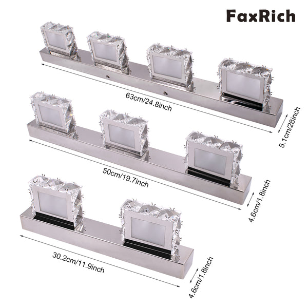 FaxRich 9W Three Lights Crystal Surface Bathroom Bedroom Lamp Warm White Light Silver