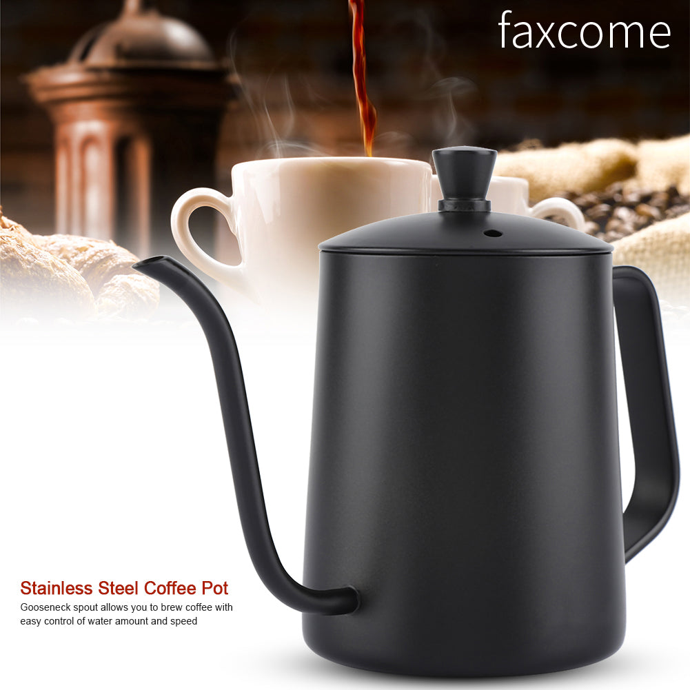 faxcome 550ml faxcome Stainless Steel Long Gooseneck Coffee Pot Kettle with Lid for Home Kitchen Coffee Shop
